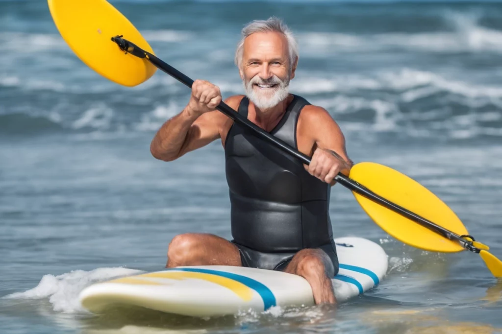 man paddling on surfboard