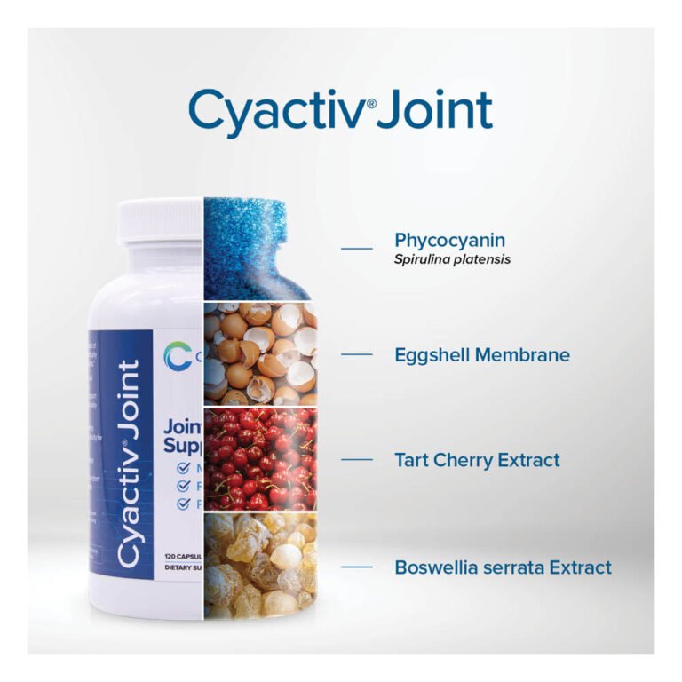 The ingredients of Cyactiv Joint are Phycocyanin, NEM Eggshell Membrane, Tart Cherry Extract and boswellia serata Extract