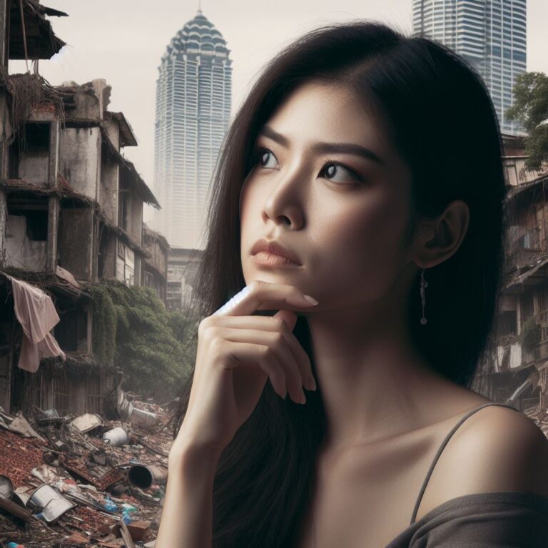 a woman pondering a decaying city an analogy of what happens if we allow inflammation to occur unchecked in our bodies. Cyactiv can calm persistent low grade inflammation